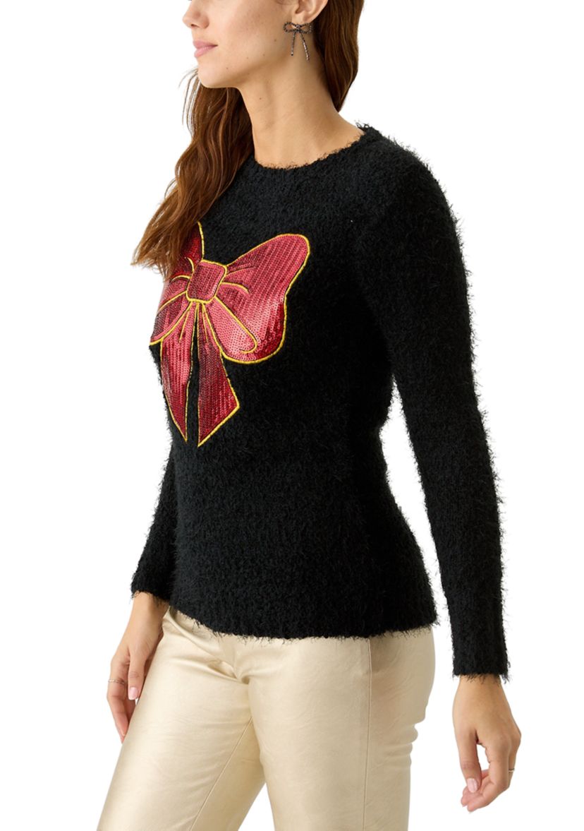 Womens Sequin Bow Sweater