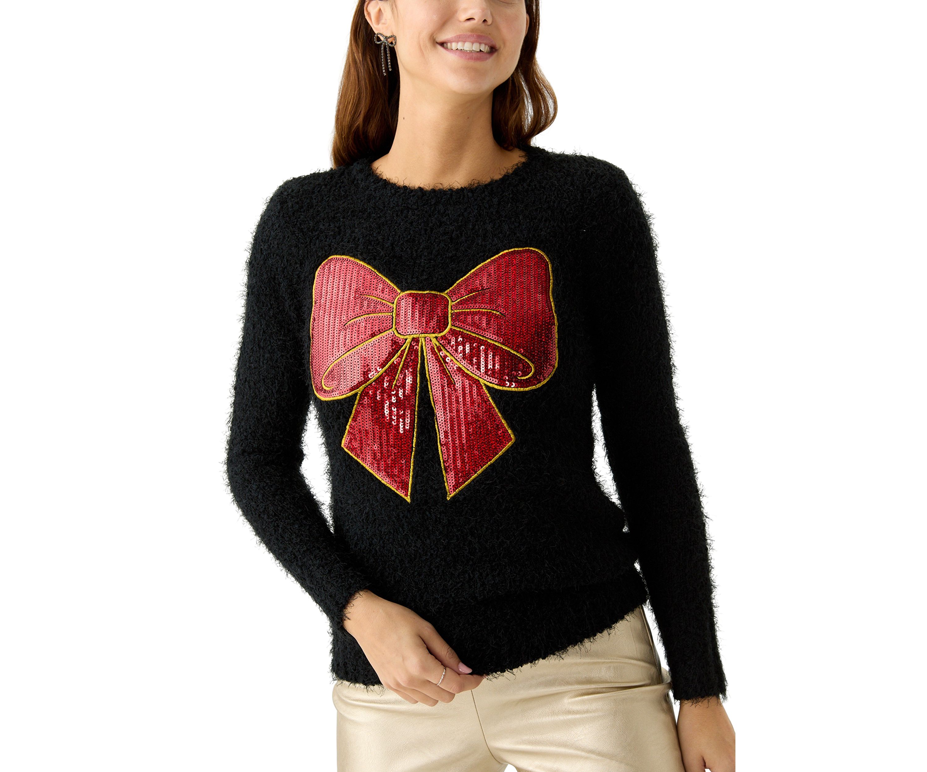 Womens Sequin Bow Sweater