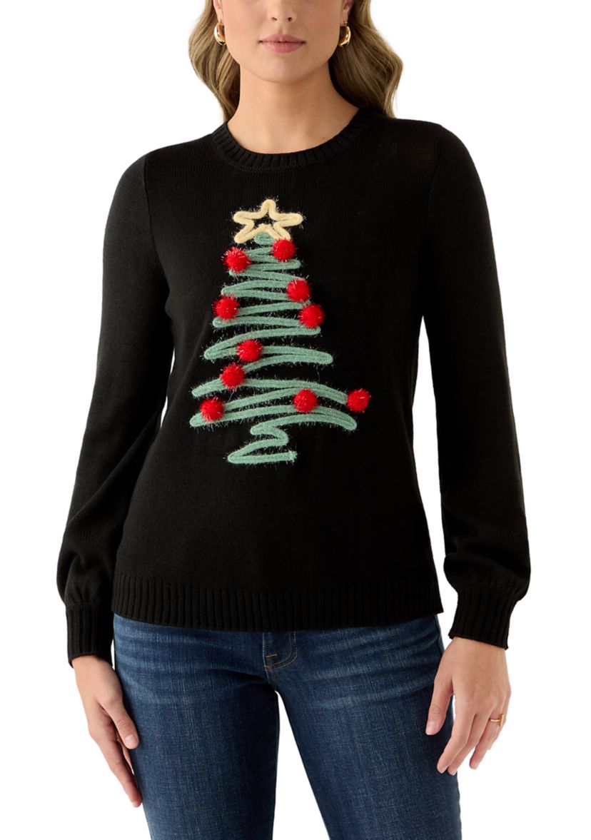 Womens Pom Pom Christmas Tree Sweater