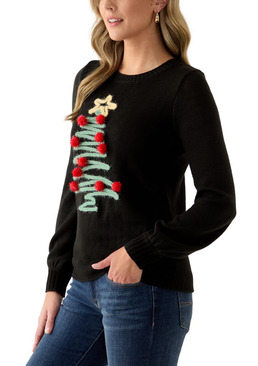 Womens Pom Pom Christmas Tree Sweater