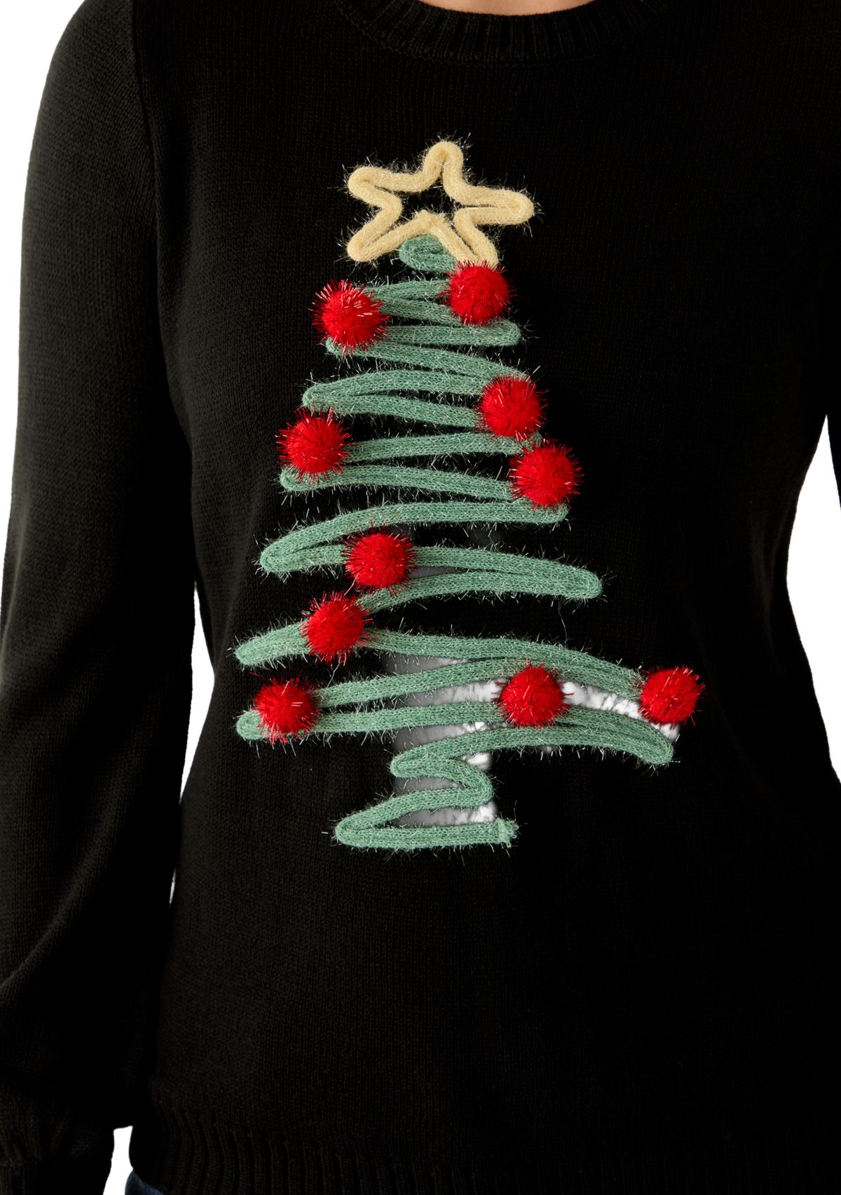 Womens Pom Pom Christmas Tree Sweater