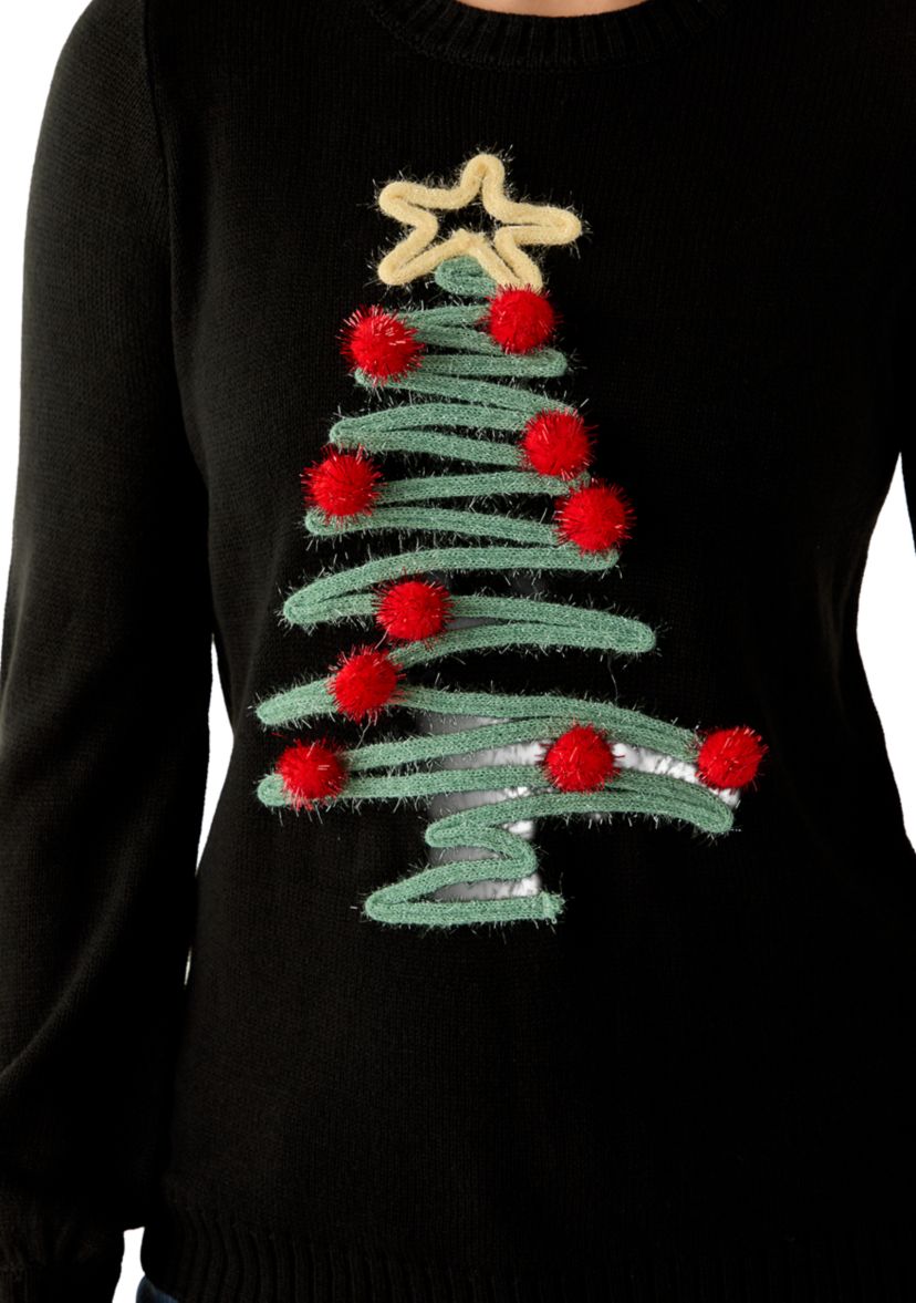 Womens Pom Pom Christmas Tree Sweater