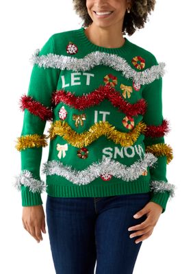Joyland Women's Let It Snow Garland Sweater, Green, XL