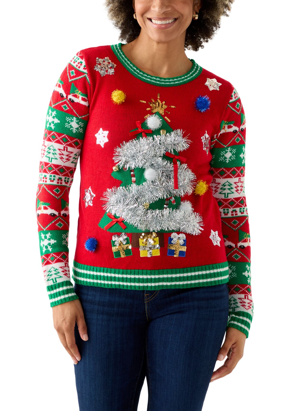 Womens Christmas Tree Garland Sweater
