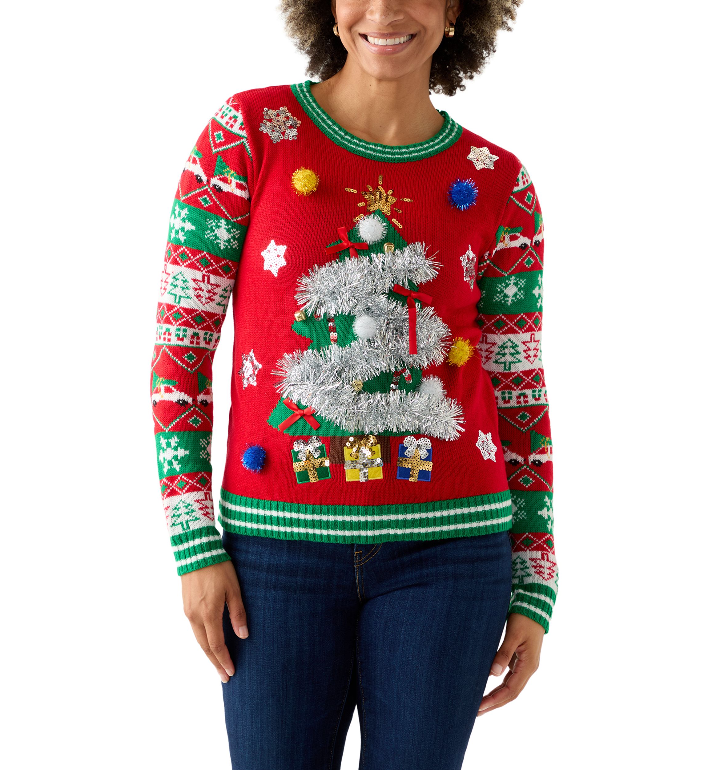 Womens Christmas Tree Garland Sweater