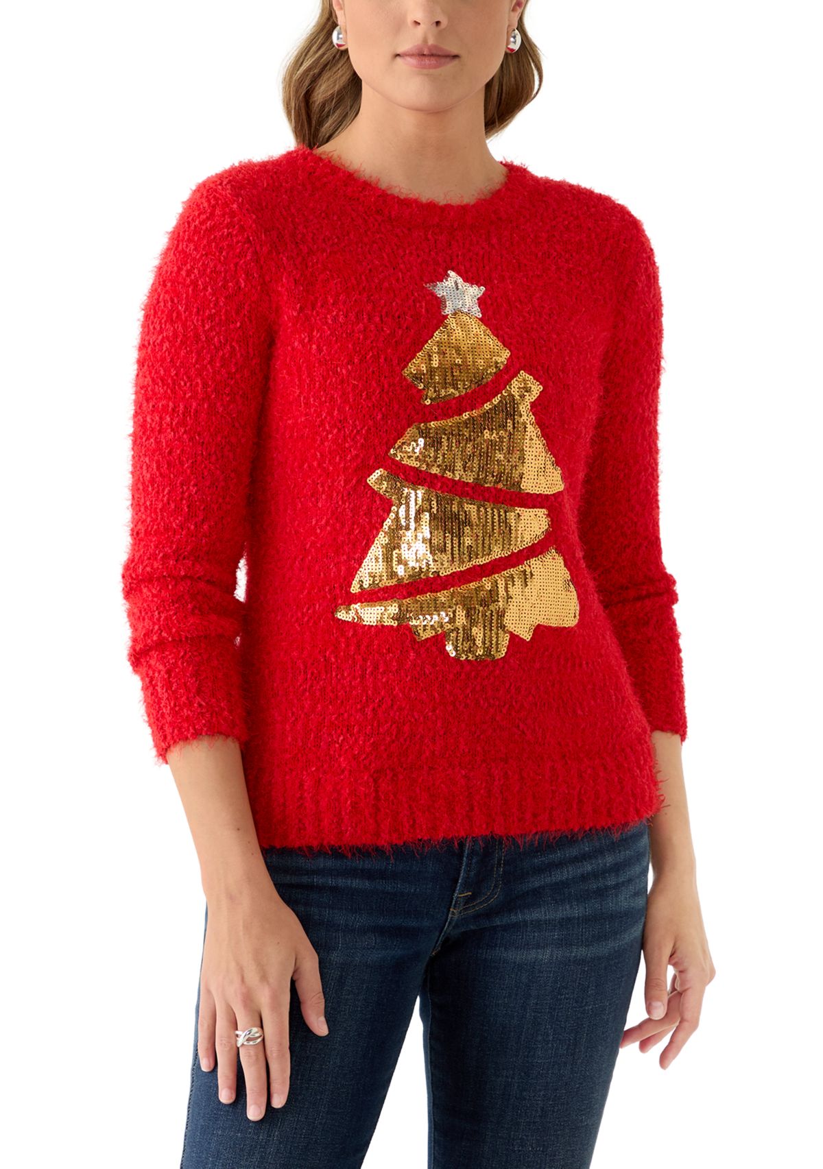 Womens Foil Christmas Tree Sweater