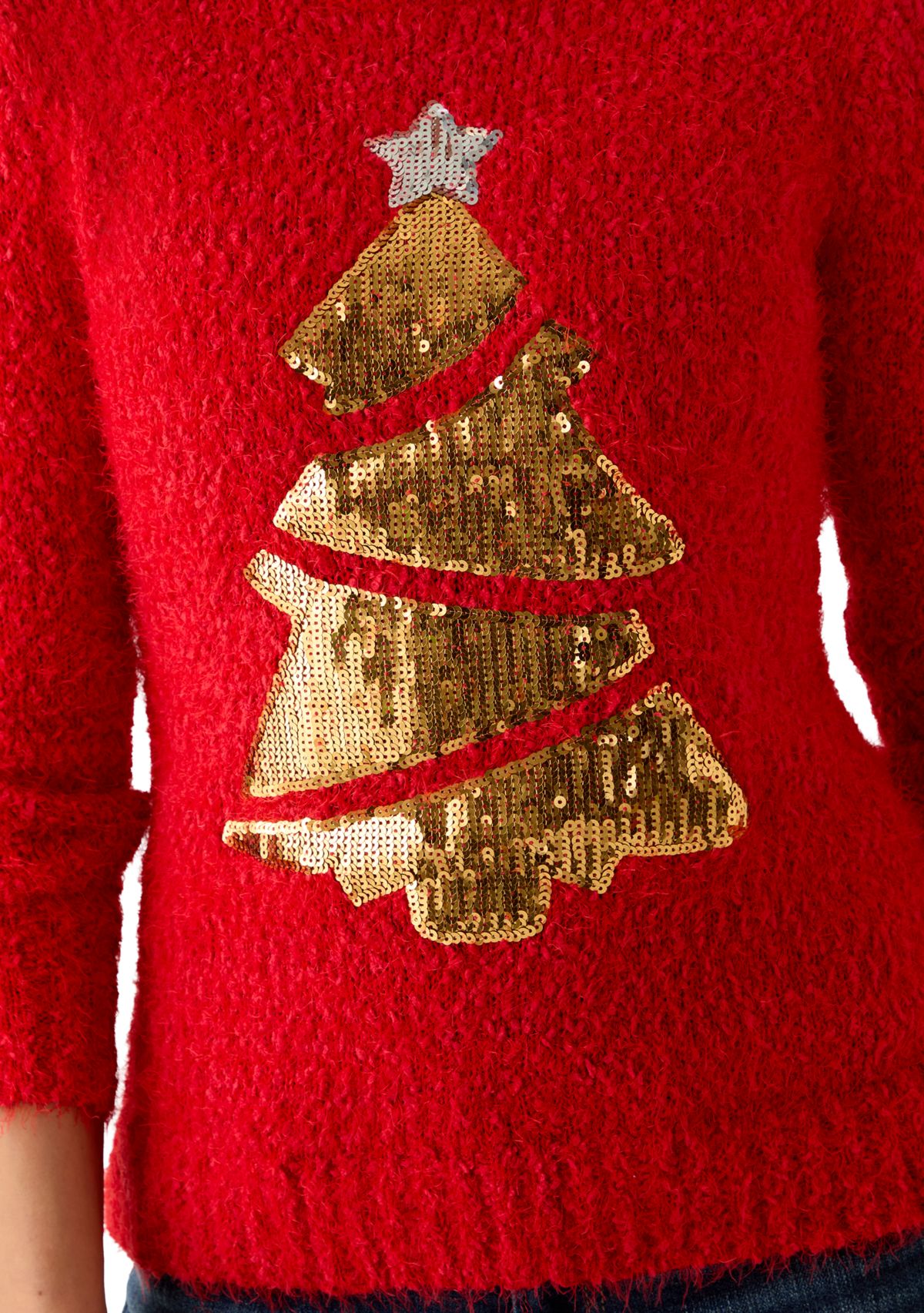 Womens Foil Christmas Tree Sweater