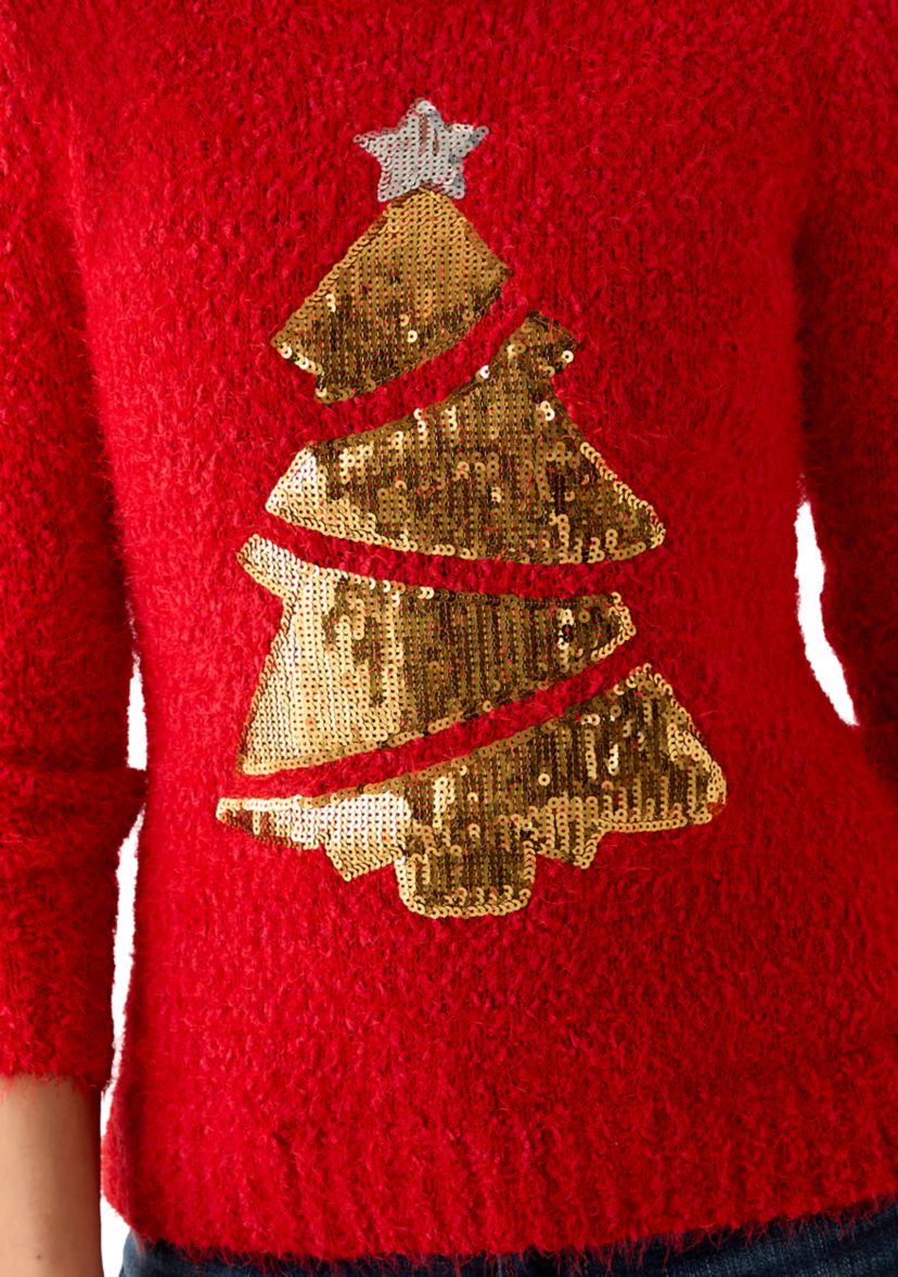 Womens Foil Christmas Tree Sweater