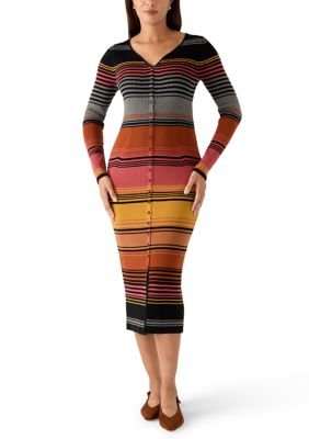 Scotch & Soda Women's Striped V-Neck Button Front Dress, Black, XS