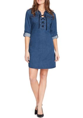 Bandolino 3/4 Sleeve Lace Up Denim Dress | belk