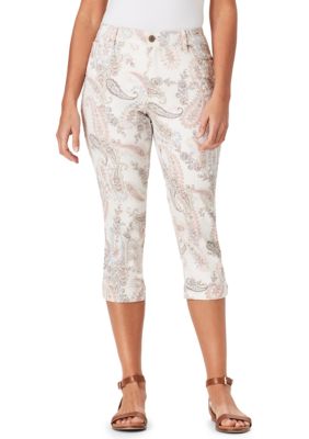 bandolino petite mandie side lace paisley capri pant