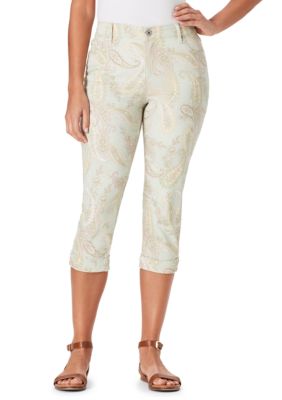 bandolino petite mandie side lace paisley capri pant