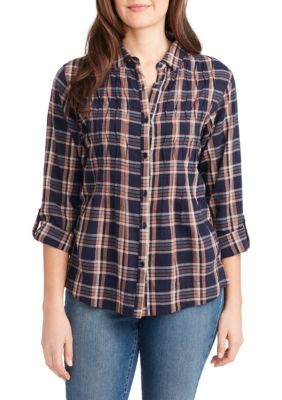 Bandolino Ariel Pleated Plaid Shirt | belk