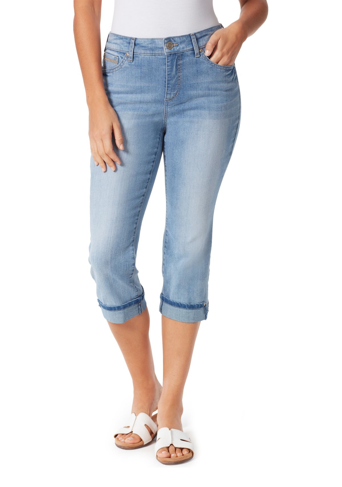 Womens Capri Jeans with Cuffed Hem