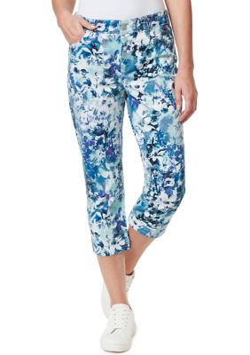 Bandolino Blu Cropped Capris Women's Size 14 Black White Floral Print  Stretch