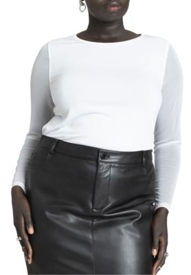 ELOQUII Women's Sheer Sleeve Tee (Plus Size)
