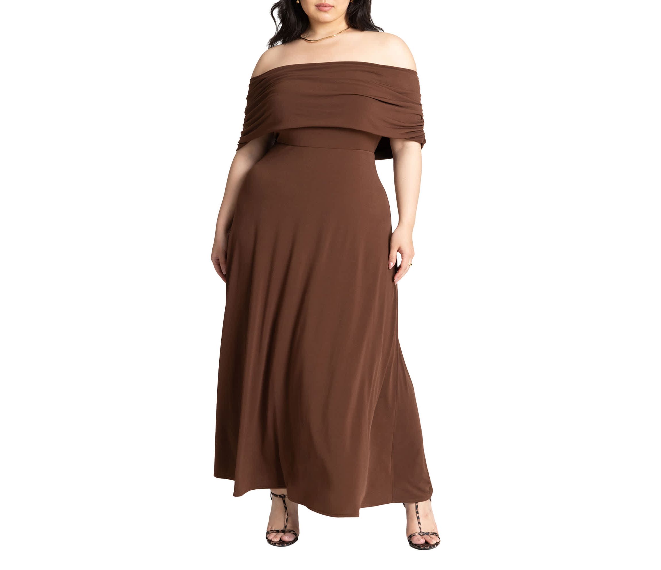 brown plus size dress Starlit Cinch This plus size dress features a shimmering knit fabric with a flattering wrap Women Plus Size Brown Bodycon