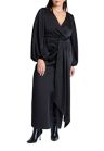 eloquii satin puff sleeve pleated dress ELOQUII Women's Plus Size Satin Puff Sleeve Pleated Dress