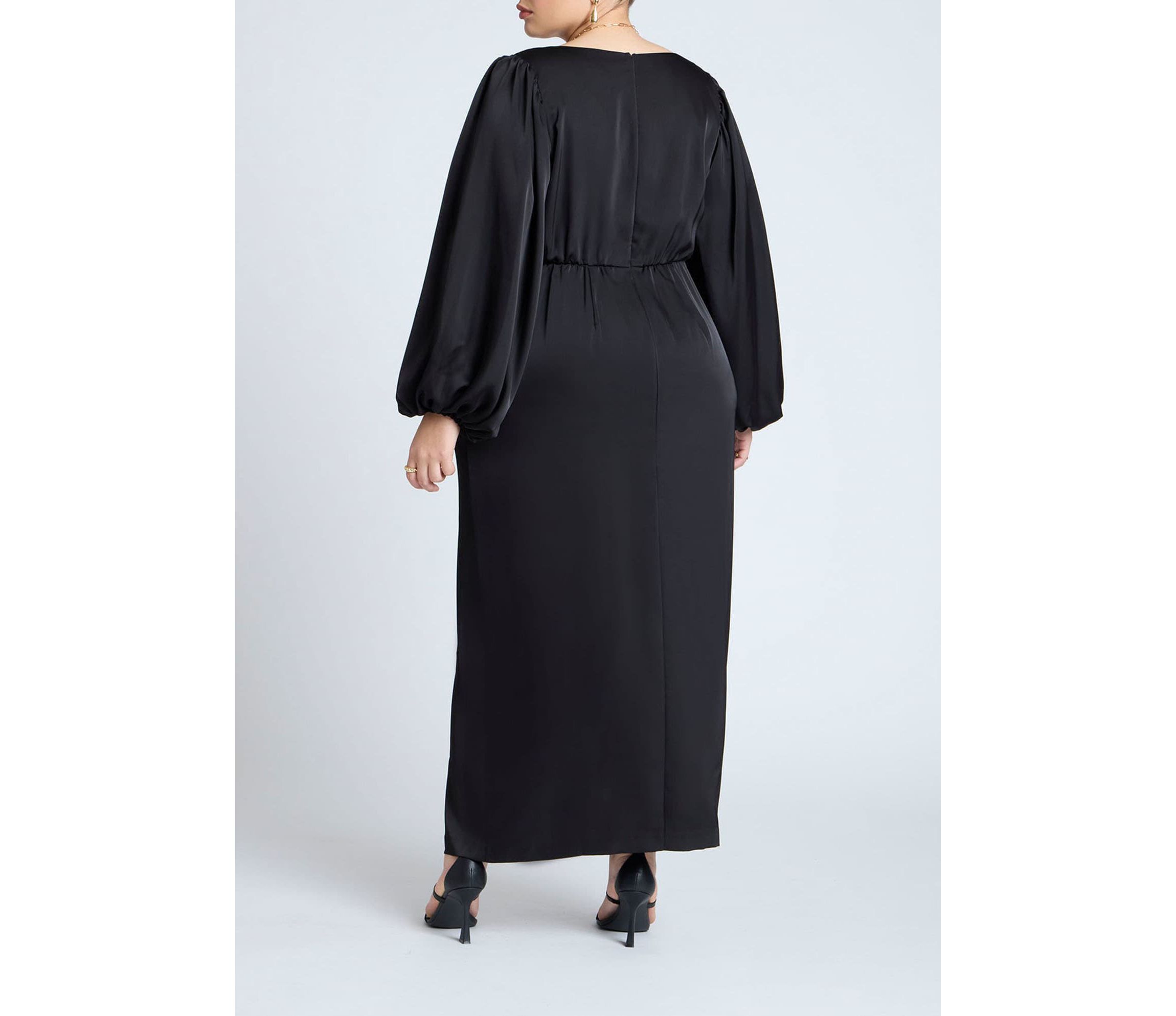 eloquii women's plus size satin maxi dress ELOQUII Women's Plus Size Satin Sleeve Pleated Dress