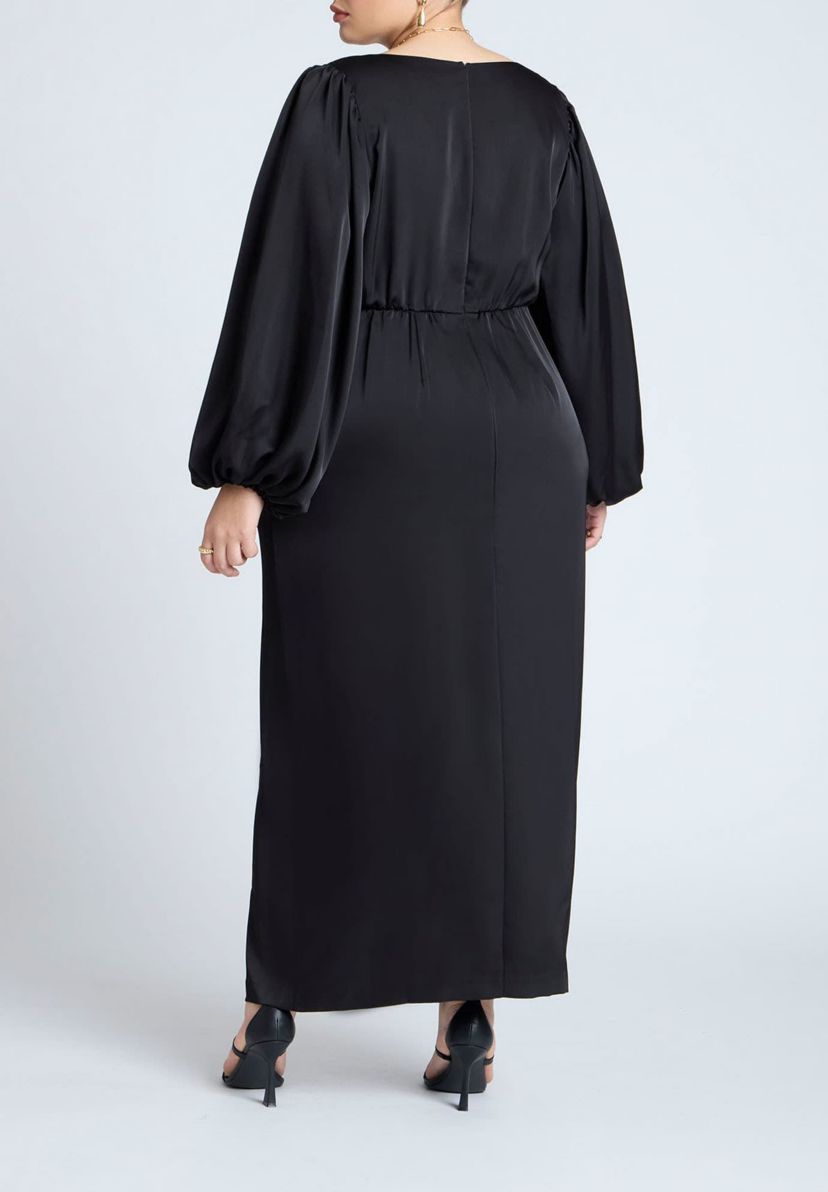 eloquii women's plus size satin puff sleeve pleated dress reviews ELOQUII Pleated Satin Puff-Sleeve Maxi Dress : Target