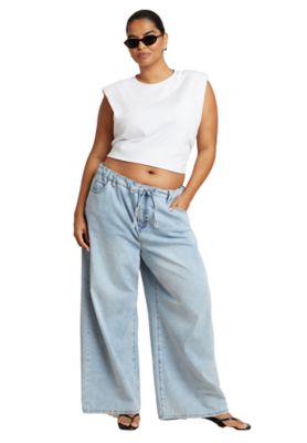 ELOQUII Women's Lightweight Wide-Leg Drawstring Waist Jean (Plus Size), 22 W