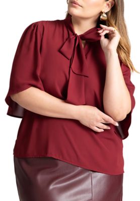 ELOQUII Women's Bow Blouse With Flutter Sleeve (Plus Size), 22 W