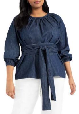 ELOQUII Women's Dramatic Faux Wrap Top (Plus Size), 26W