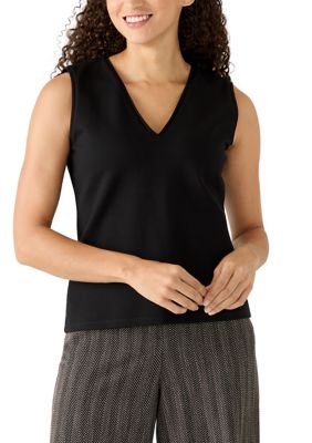Calvin Klein Women's Petite Sleeveless V-Neck Shell Tank Top, Black, PXL