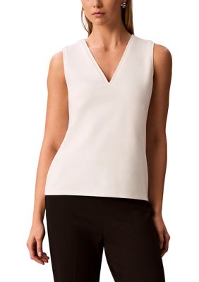 Calvin Klein Women's Petite Sleeveless V-Neck Shell Tank Top, PXL