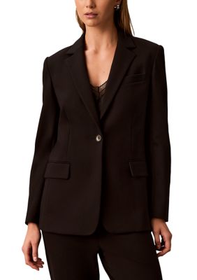 Calvin Klein Women's Petite One Button Notch Collar Jacket, Black, 16P