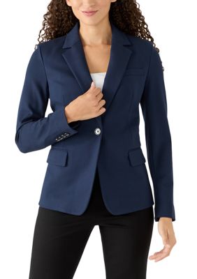 Calvin Klein Women's Petite High Twist Compression One Button Notch Collar Jacket