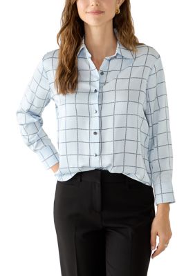 Calvin Klein Women's Petite Windowpane Button-Down Shirt, PXL