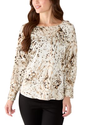 Calvin Klein Women's Petite Raglan Sleeve Blouse with Button Detail