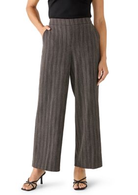 Calvin Klein Women's Petite Pull On Wide Leg Herringbone Pants, Black, PXL