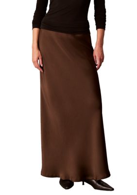 Calvin Klein Women's Petite Double Faced Satin Pull On Bias Flared Maxi Skirt