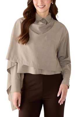 Calvin Klein Women's Petite Draped Front Scarf Shirt, PXL