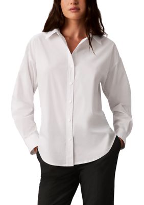 Calvin Klein Women's Petite Classic Button Down Shirt, White, 16P