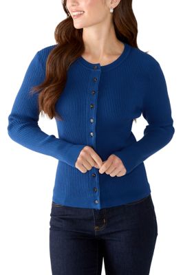 Calvin Klein Women's Petite Button Front Ribbed Cardigan