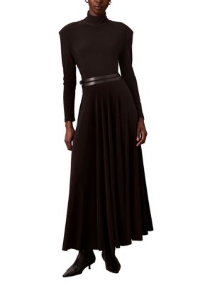 Calvin Klein Women's Petite Belted Long Sleeve Turtleneck Midi Dress