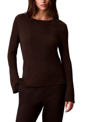Calvin Klein Women's Petite Sculpted Sleeve Rib Crew Neck Sweater, PXL