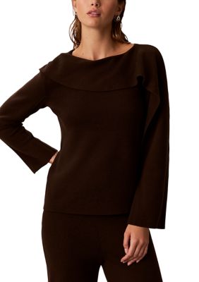 Calvin Klein Women's Petite Asymmetrical Drape Top with Bateau Neck