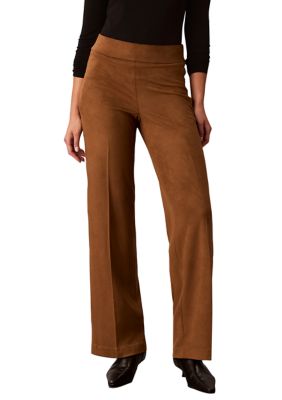 Calvin Klein Women's Petite Soft Vegan Suede High Rise Pull On Wide Leg Pants