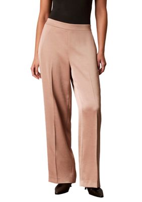 Calvin Klein Women's Petite Double Faced Satin Pull On Wide Leg Pants