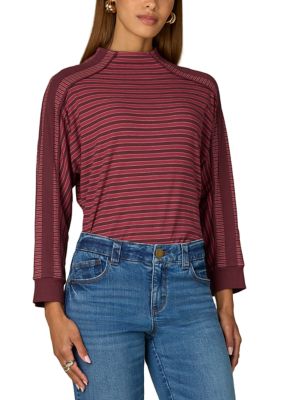 Wit & Wisdom Women's Long Sleeve Mock Neck Rounded Hem Color Blocked Knit Top, XL