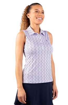 TailorByrd Women's Pickleball Printed Sleeveless Polo, White, Large