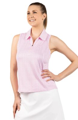 TailorByrd Women's Byrds Sleeveless Quarter Zip Polo, Pink, XL