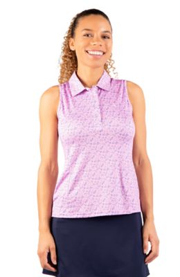 TailorByrd Women's Clubs and Bags Printed Sleeveless Polo, Pink, Medium