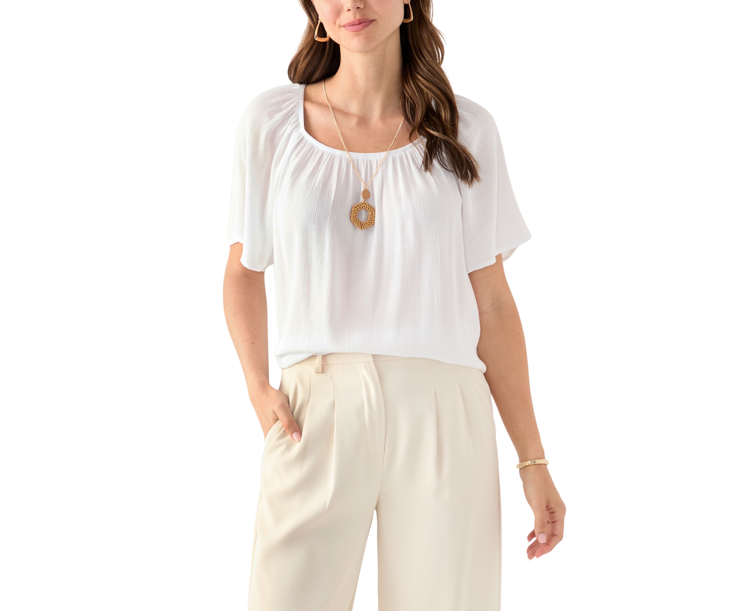 Womens Short Sleeve Blouse with Trim