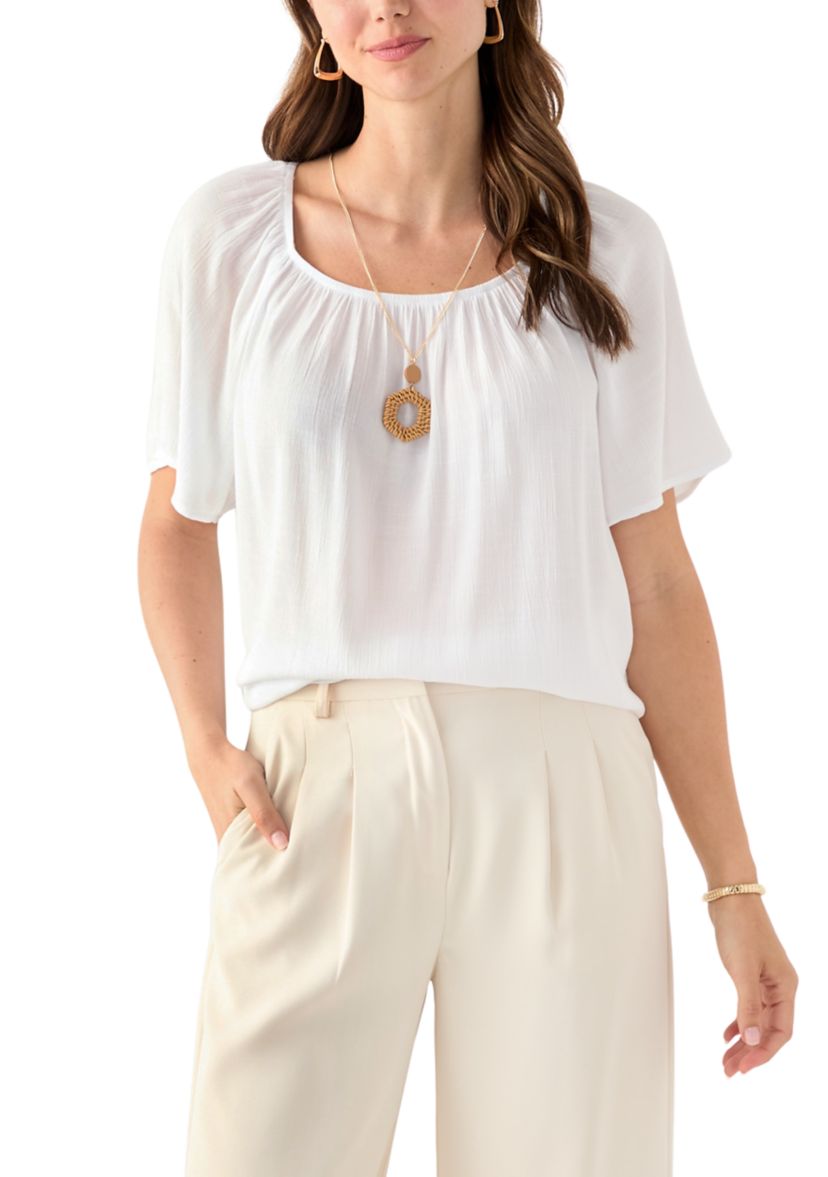 Womens Short Sleeve Blouse with Trim