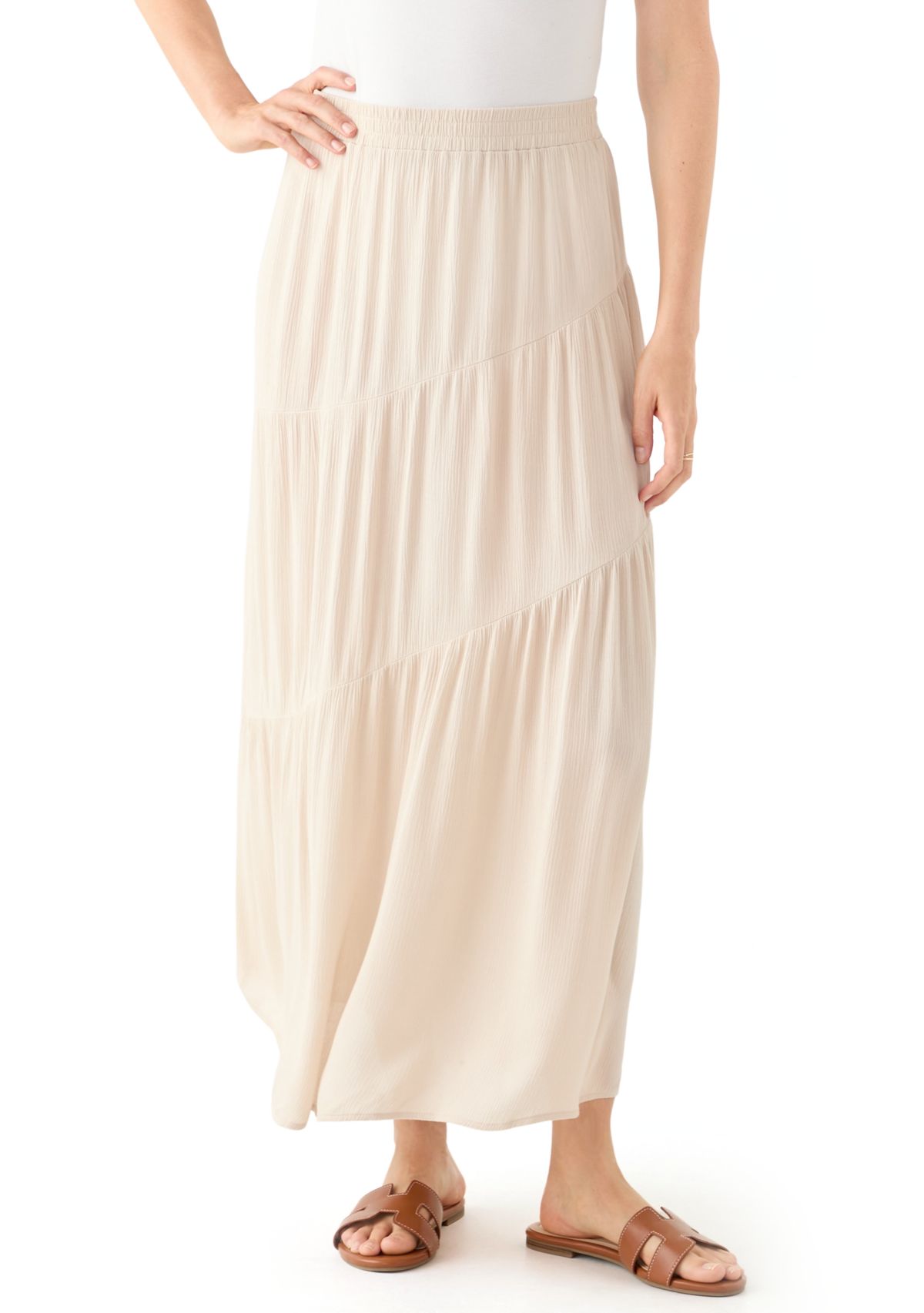 Plus Baby Blue Shirred Waist Poplin Maxi Skirt | Plus Size | PLT